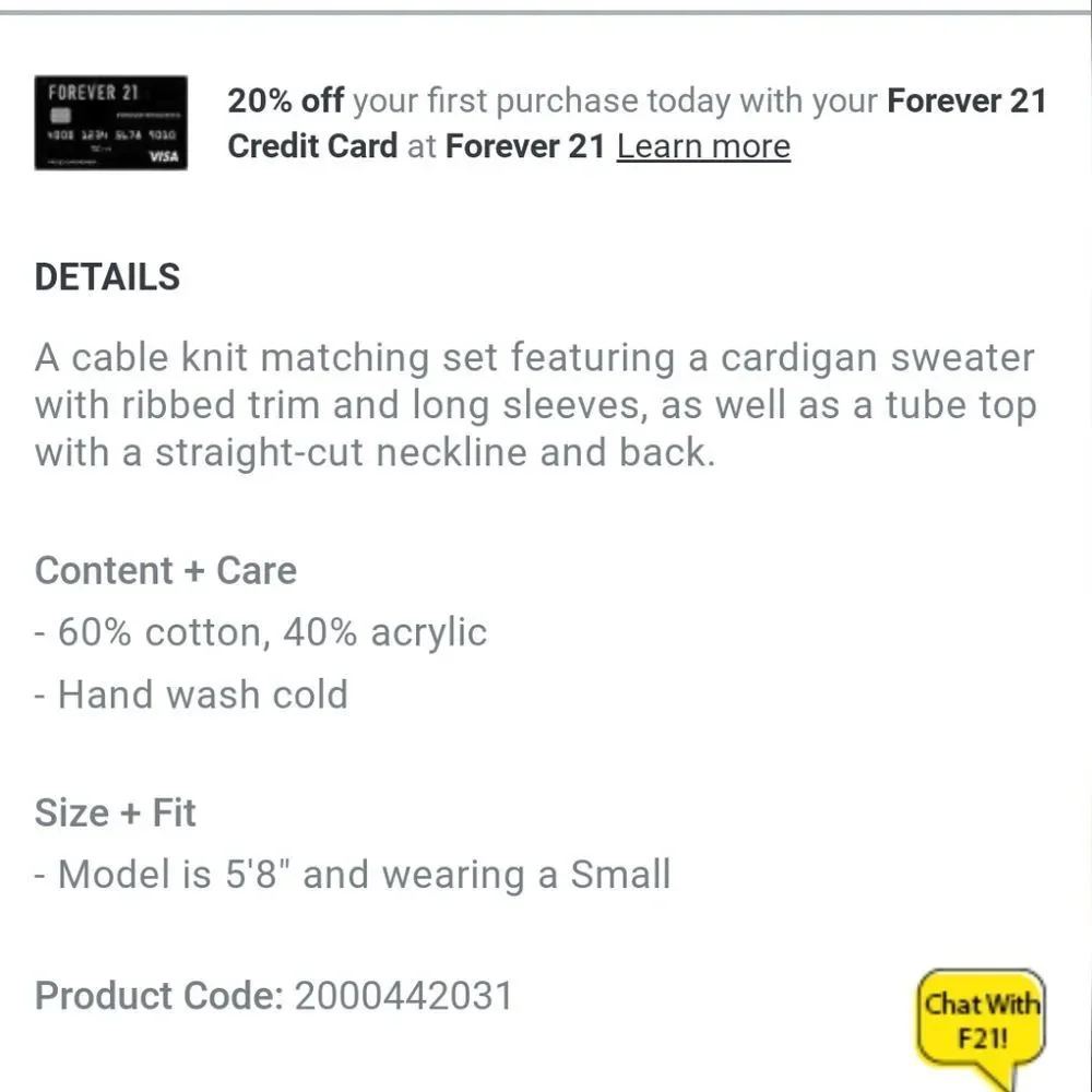 Forever 21 Beige Cable Knit Tube Top And Sweater Set M - Picture 10 of 10